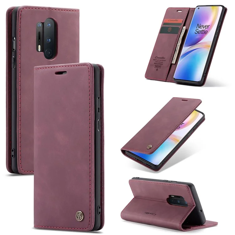 CASEME 013 Series Auto-absorbed Leather Protection Case for OnePlus 8 Pro - Wine Red