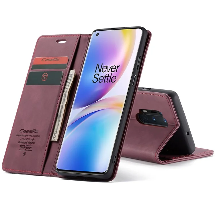CASEME 013 Series Auto-absorbed Leather Protection Case for OnePlus 8 Pro - Wine Red