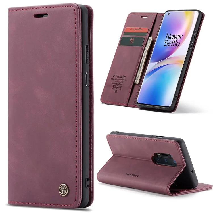 CASEME 013 Series Auto-absorbed Leather Protection Case for OnePlus 8 Pro - Wine Red