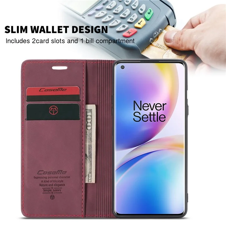 CASEME 013 Series Auto-absorbed Leather Protection Case for OnePlus 8 Pro - Wine Red