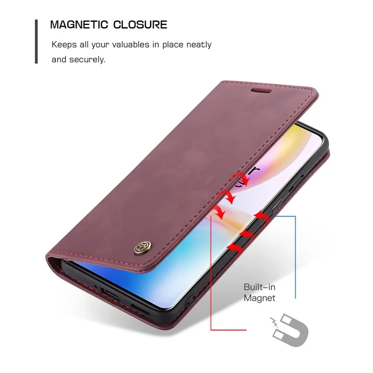 CASEME 013 Series Auto-absorbed Leather Protection Case for OnePlus 8 Pro - Wine Red