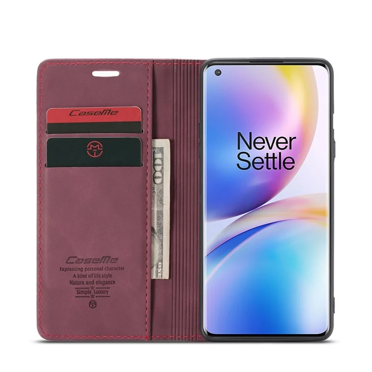 CASEME 013 Series Auto-absorbed Leather Protection Case for OnePlus 8 Pro - Wine Red