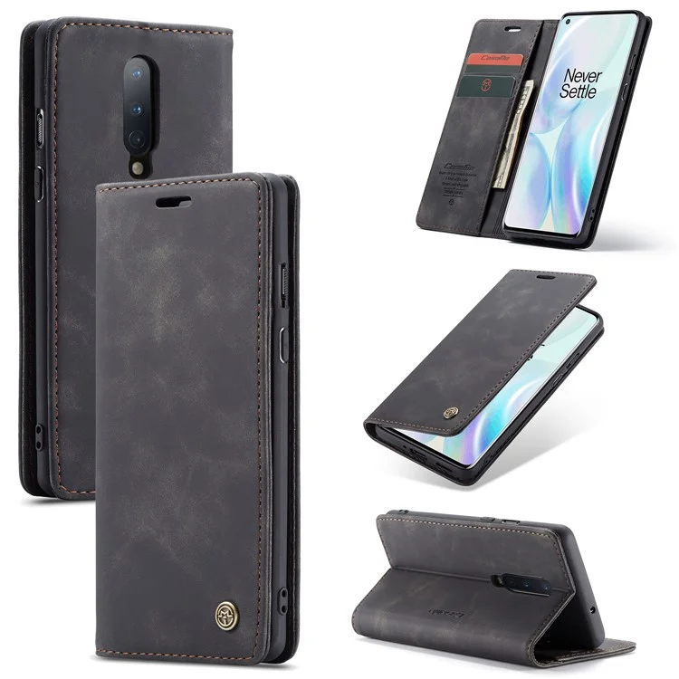 CASEME 013 Series Auto-absorbed Leather Wallet Shell for OnePlus 8 - Black