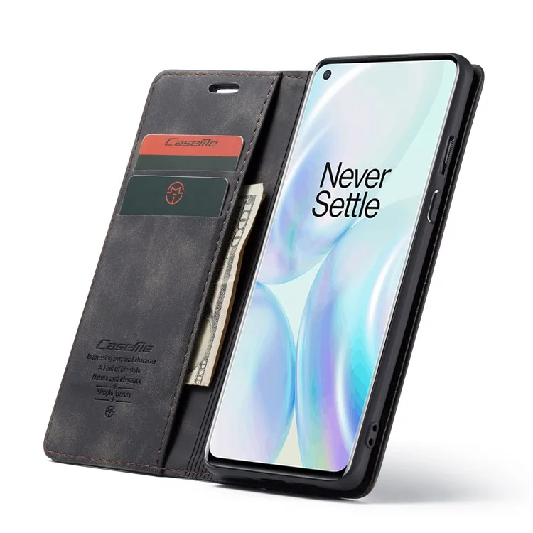 CASEME 013 Series Auto-absorbed Leather Wallet Shell for OnePlus 8 - Black