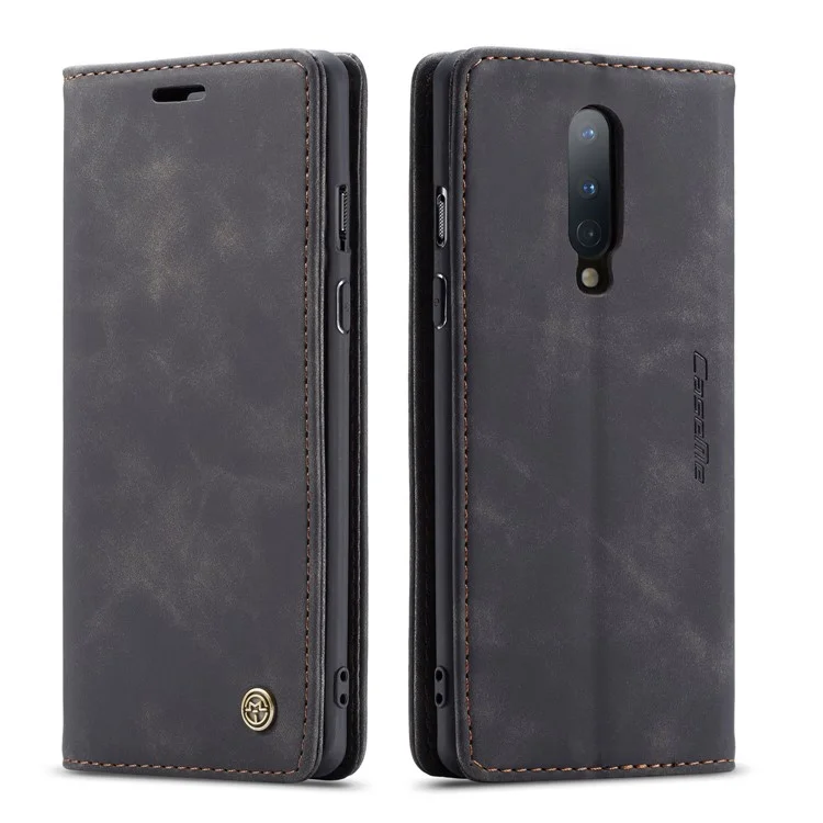 CASEME 013 Series Auto-absorbed Leather Wallet Shell for OnePlus 8 - Black