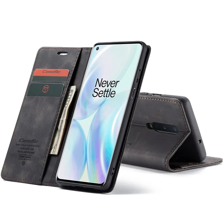 Serie Caseme 013 Serie Auto-absorbida de Cuero Con Cáscara de Billetera Para OnePlus 8 - Negro