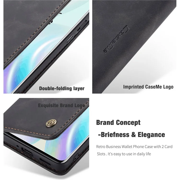 CASEME 013 Series Auto-absorbed Leather Wallet Shell for OnePlus 8 - Black