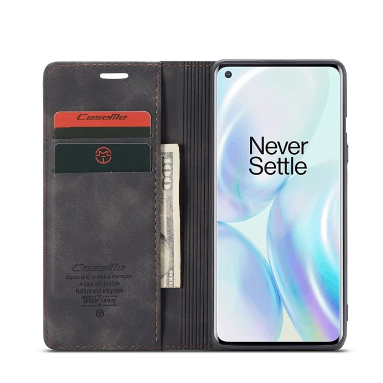 CASEME 013 Series Auto-absorbed Leather Wallet Shell for OnePlus 8 - Black