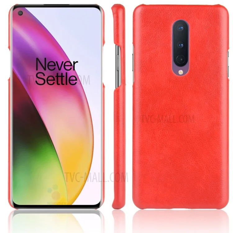 Litchi Skin PU Couro Revestido de Couro Coberto de Celular Capa Dura Para OnePlus 8 - Vermelho