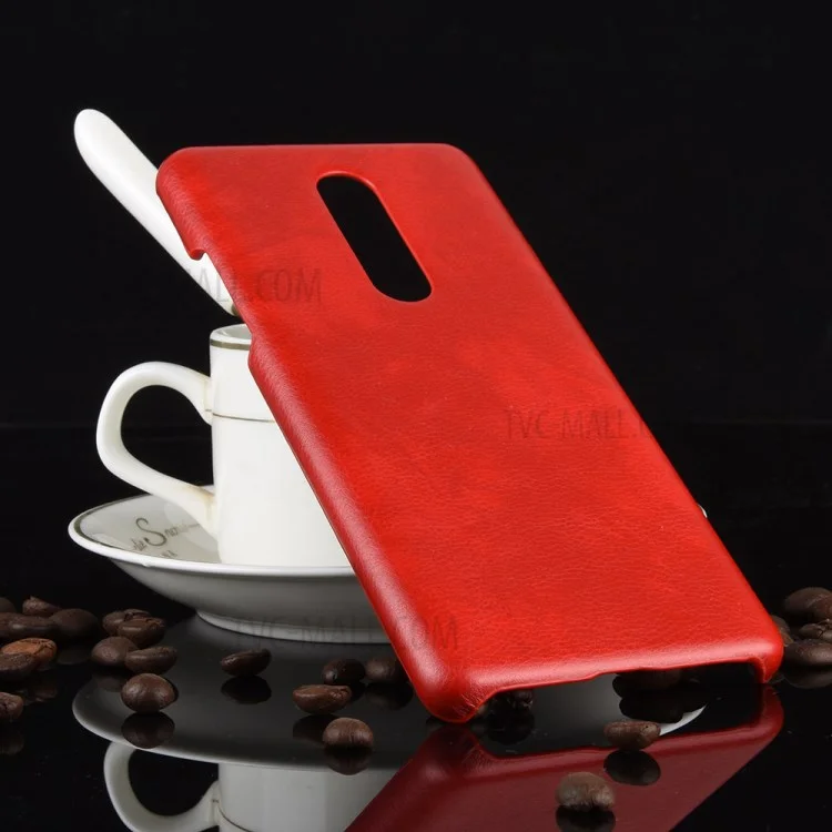 Litchi Skin PU Couro Revestido de Couro Coberto de Celular Capa Dura Para OnePlus 8 - Vermelho