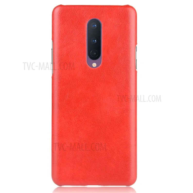 Litchi Skin PU Couro Revestido de Couro Coberto de Celular Capa Dura Para OnePlus 8 - Vermelho