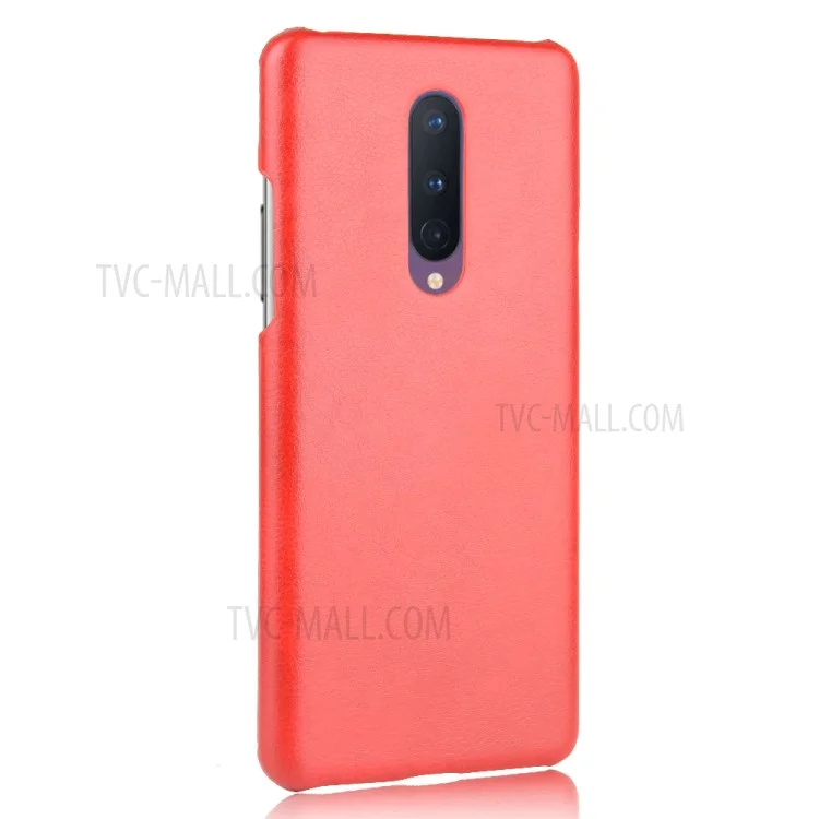 Litchi Skin PU Couro Revestido de Couro Coberto de Celular Capa Dura Para OnePlus 8 - Vermelho