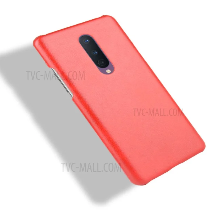 Litchi Skin PU Couro Revestido de Couro Coberto de Celular Capa Dura Para OnePlus 8 - Vermelho