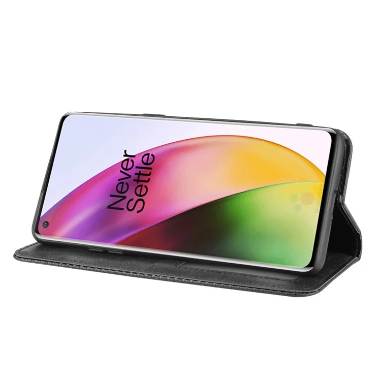 Capa de Carteira de Couro Estilo Vintage para OnePlus 8 - Preta