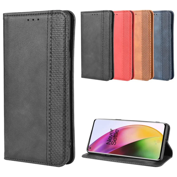 Vintage Style Leather Wallet Case for OnePlus 8 - Black