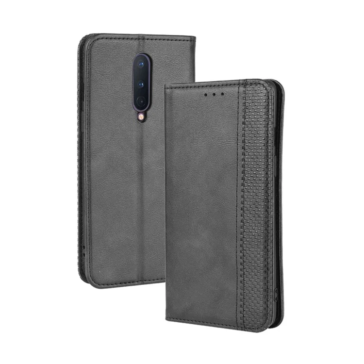 Vintage Style Leather Wallet Case for OnePlus 8 - Black