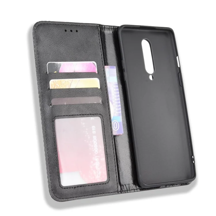 Capa de Carteira de Couro Estilo Vintage para OnePlus 8 - Preta