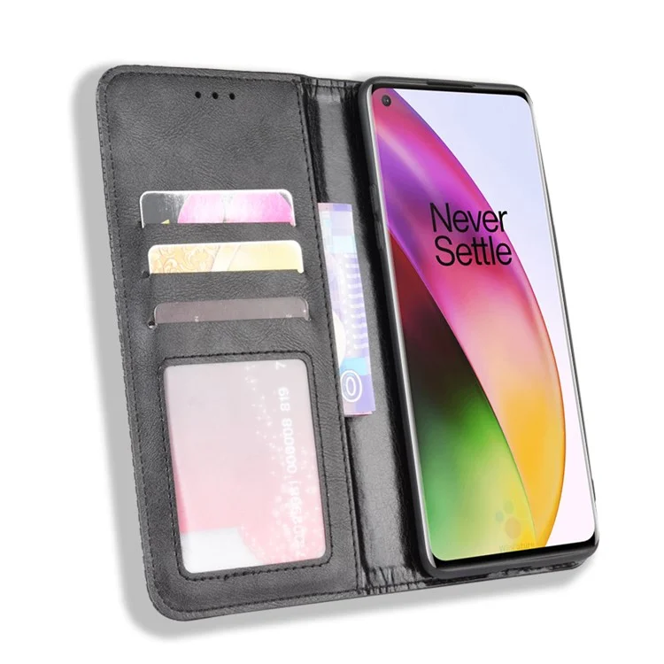 Capa de Carteira de Couro Estilo Vintage para OnePlus 8 - Preta