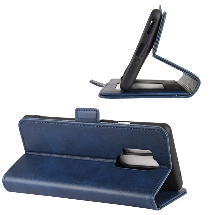 Double Clasp Flip Leather Wallet Stand Phone Case Cover for OnePlus 8 Pro - Blue