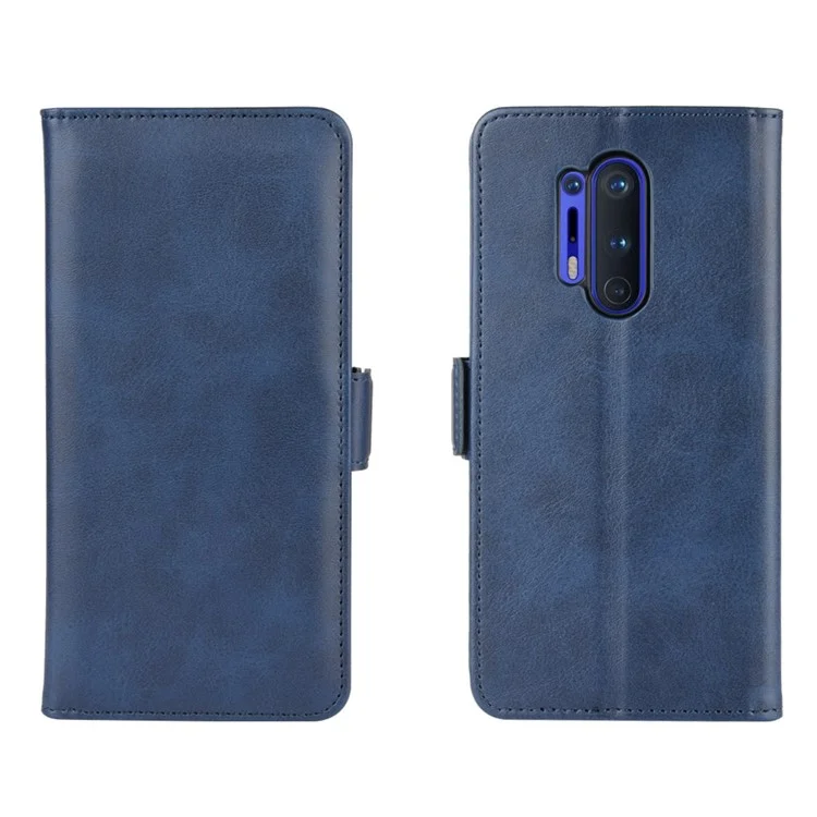Double Clasp Flip Leather Wallet Stand Phone Case Cover for OnePlus 8 Pro - Blue
