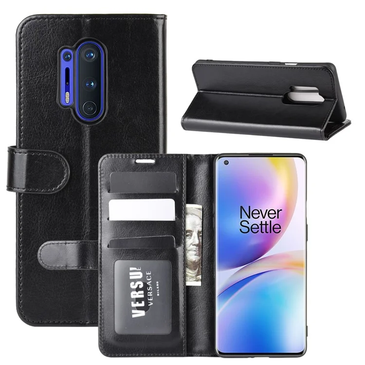 Crazy Horse Wallet Leder Stand Hülle Für OnePlus 8 Pro - Schwarz