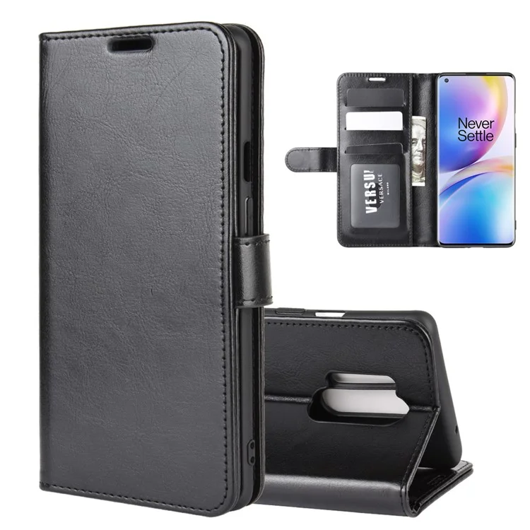 Crazy Horse Wallet de Cuero de Cuero Para OnePlus 8 Pro - Negro