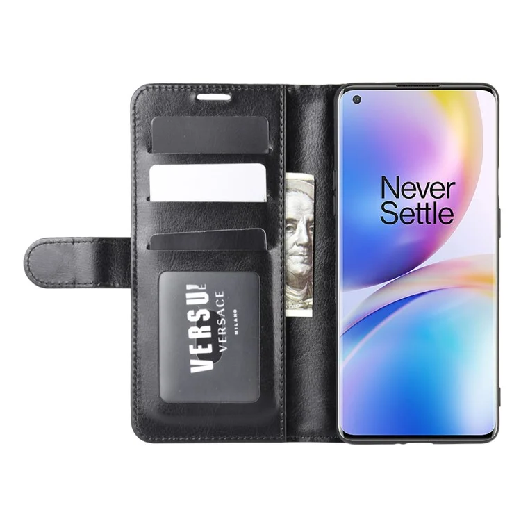 Crazy Horse Wallet en Cuir Case de Support Pour OnePlus 8 Pro - le Noir