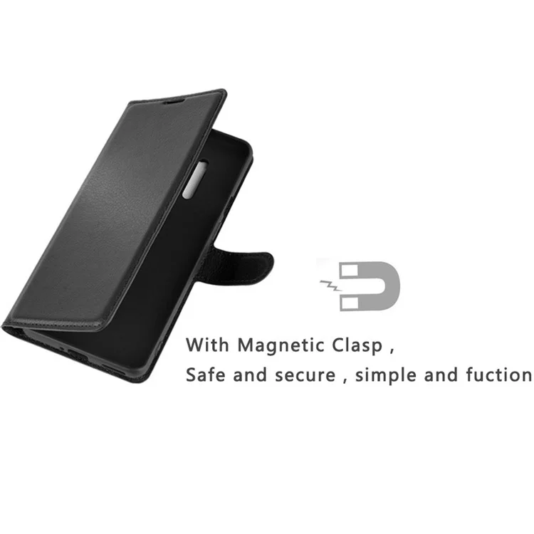 Кожаный чехол-книжка Litchi Skin Magnetic для OnePlus 8 Pro - черный