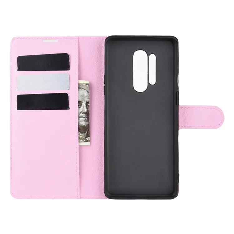 Litchi Skin Magnetic Leder Stand Hülle Für OnePlus 8 Pro - Hell-pink