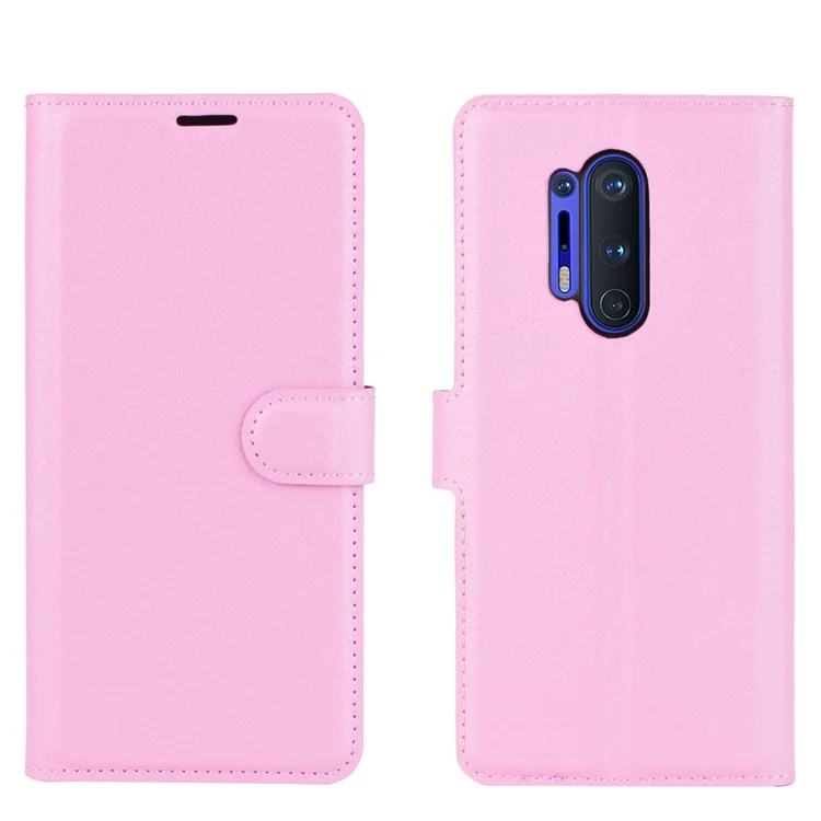 Litchi Skin Magnetic Leder Stand Hülle Für OnePlus 8 Pro - Hell-pink