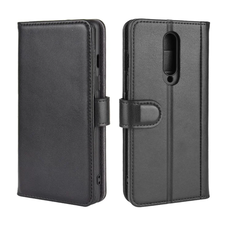For OnePlus 8 Phone Cases Genuine Split Leather Wallet Mobile Cover Stand - Black