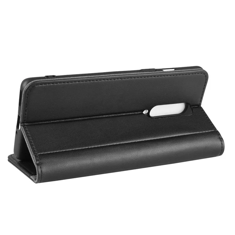 For OnePlus 8 Phone Cases Genuine Split Leather Wallet Mobile Cover Stand - Black