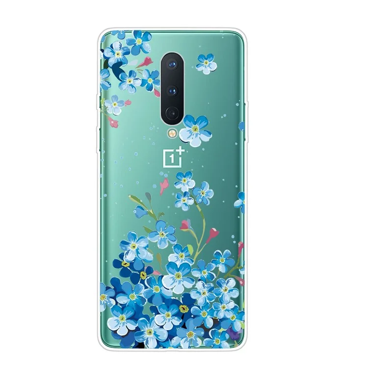 Pattern Printing TPU Soft Phone Back Shell for OnePlus 8 - Blue Flower