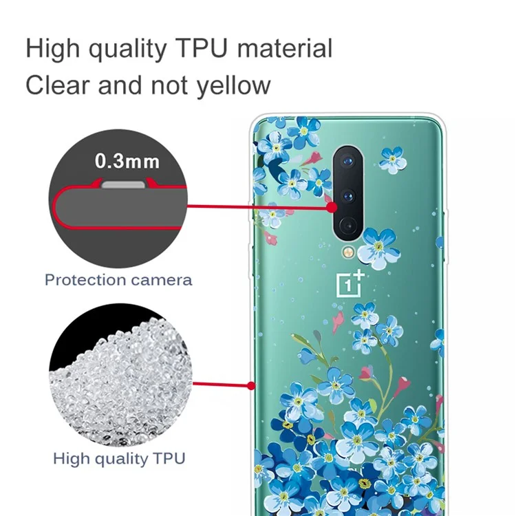 Impression de Modèle TPU Soft Phone Back Shell Pour OnePlus 8 - Fleur Bleue