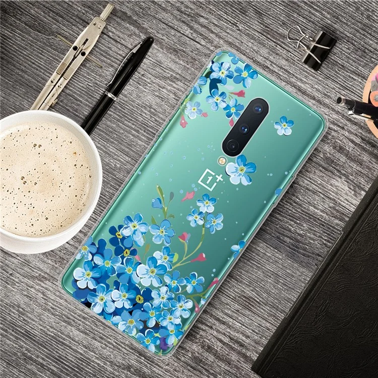 Pattern Printing TPU Soft Phone Back Shell for OnePlus 8 - Blue Flower