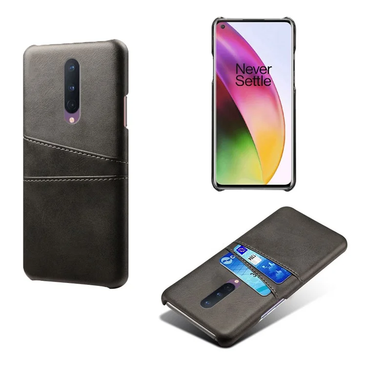 Case de PC Recubierta de Cuero KSQ PU Con Ranuras de Tarjeta Doble Para OnePlus 8 - Negro