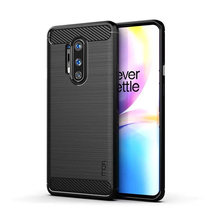 Housse de protection en fibre de carbone brossée MOFI TPU pour OnePlus 8 Pro - Noir