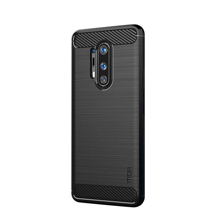 Couverture de Protection TPU Brossée en Fibre de Carbone Mofi Pour OnePlus 8 Pro - le Noir