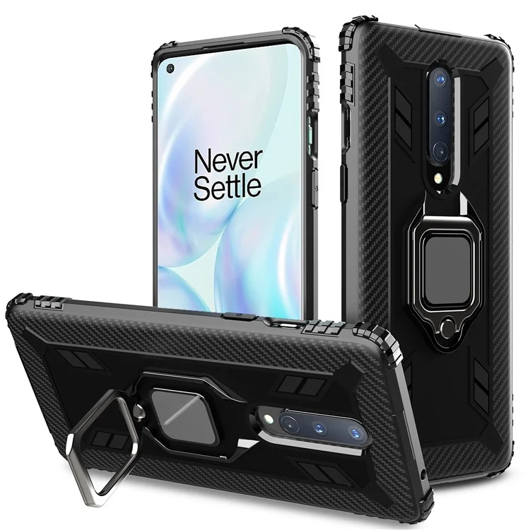 Anel de Dedo Kickstand TPU TPU Protective Phone Tampa Para OnePlus 8 - Preto