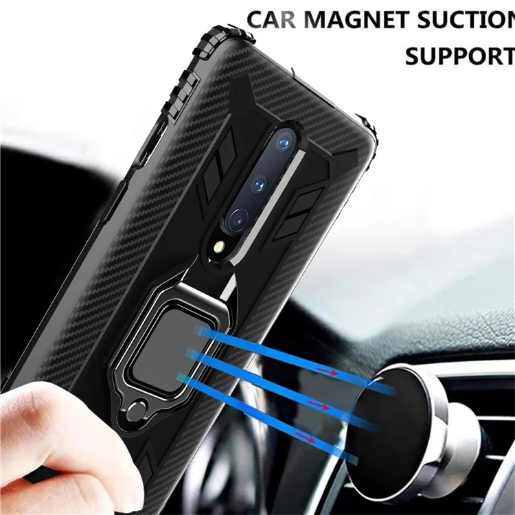 Finger Ring Kickstand Drop-proof TPU Protective Phone Cover for OnePlus 8 - Black