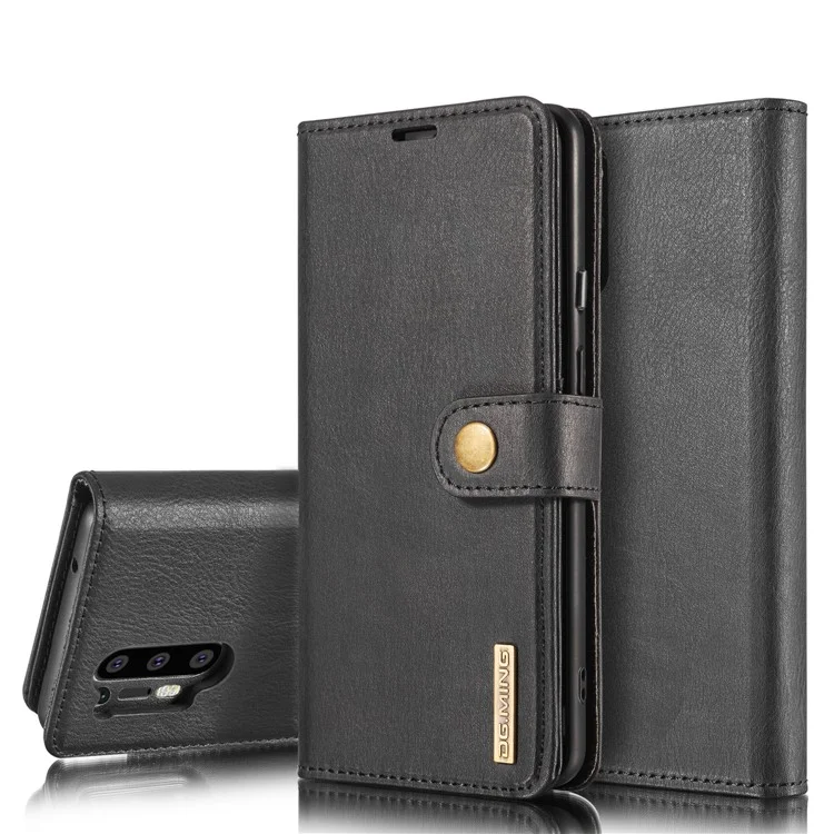 DG.MING Phone Cover Detachable 2-in-1 Split Leather Wallet Shell + PC Back Case für OnePlus 8 Pro - Schwarz