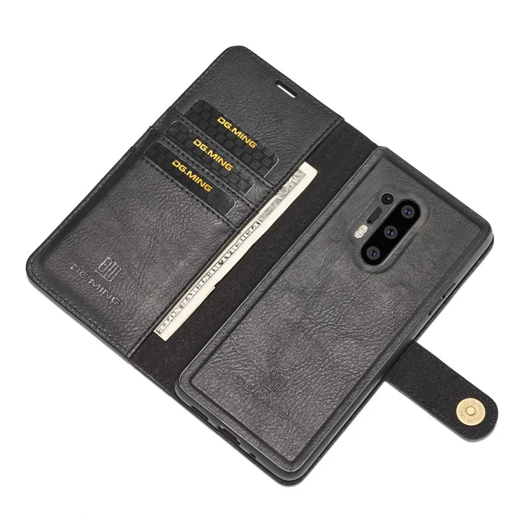 DG.MING Phone Cover Detachable 2-in-1 Split Leather Wallet Shell + PC Back Case für OnePlus 8 Pro - Schwarz