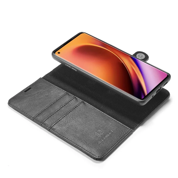 DG.MING Phone Cover Detachable 2-in-1 Split Leather Wallet Shell + PC Back Case für OnePlus 8 Pro - Schwarz