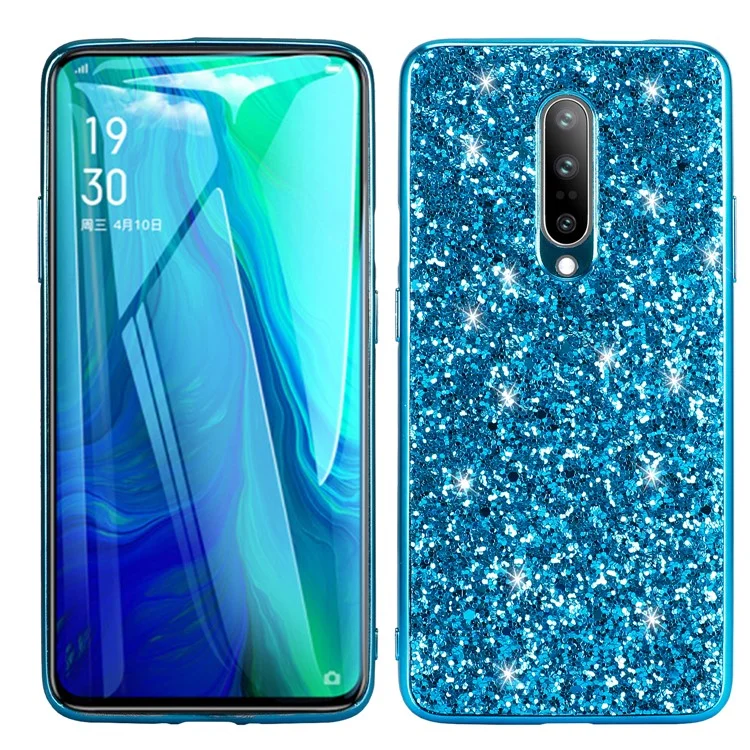 Glittering Sequins Plated TPU Frame + PC Protective Case for OnePlus 8 - Blue