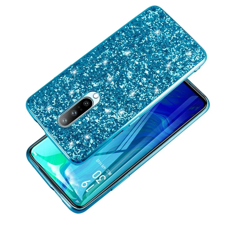 Glittering Sequins Plated TPU Frame + PC Protective Case for OnePlus 8 - Blue