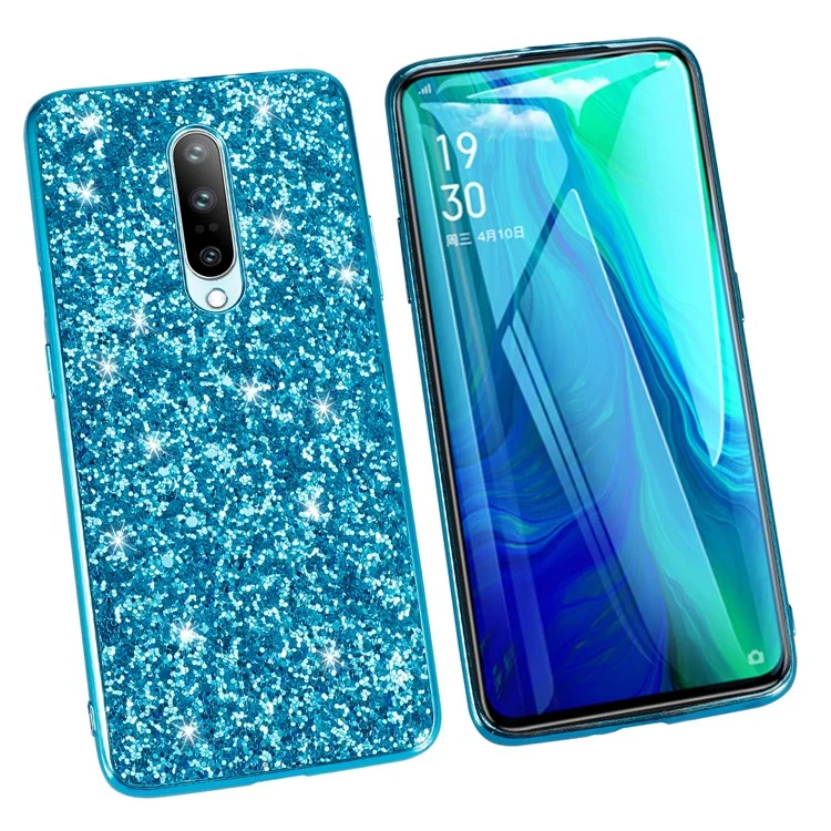 Glittering Sequins Plated TPU Frame + PC Protective Case for OnePlus 8 - Blue