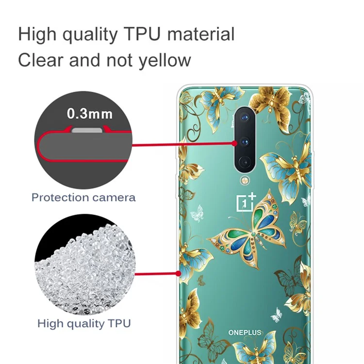 Pattern Printing Clear TPU Soft Phone Back Shell for OnePlus 8 - Metal Butterflies