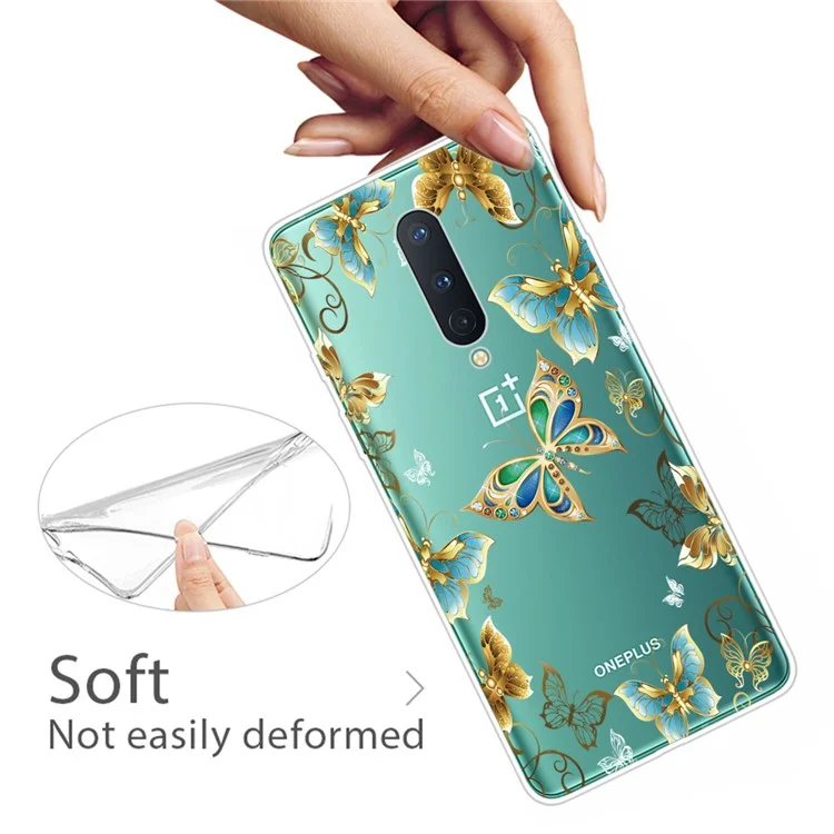 Stampa Motivi Clear TPU Soft Phone Back Shell Per OnePlus 8 - Farfalle Metalliche