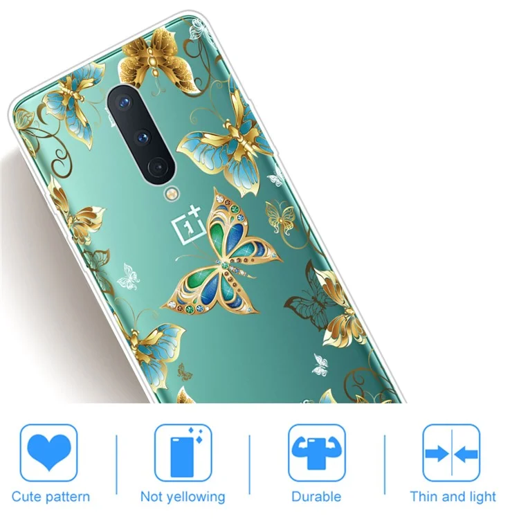 Stampa Motivi Clear TPU Soft Phone Back Shell Per OnePlus 8 - Farfalle Metalliche