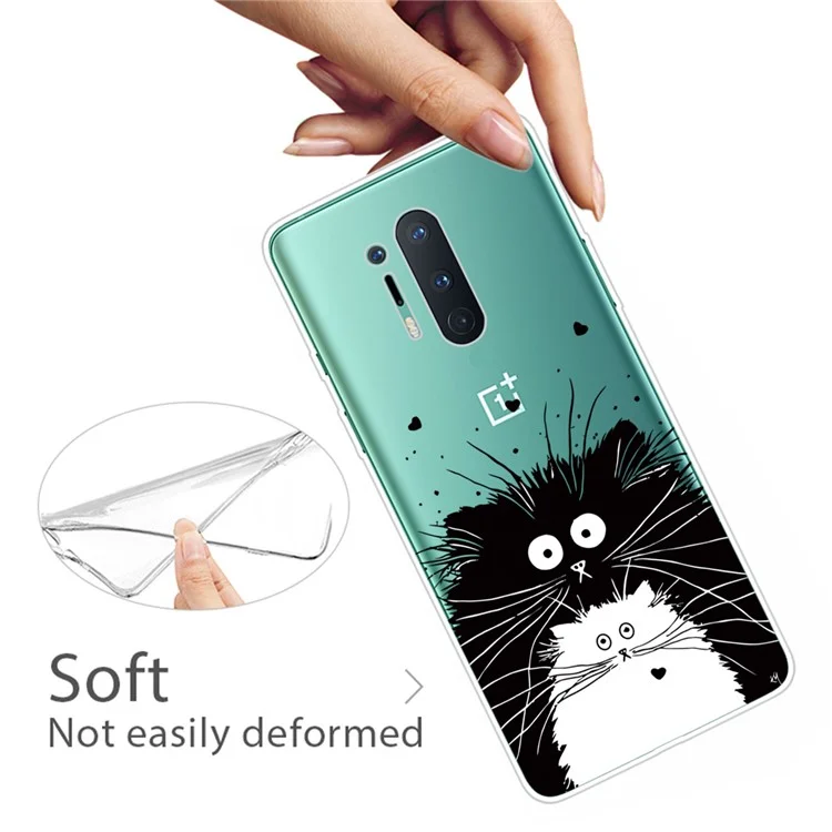 Pattern Printing Clear TPU Soft Phone Back Shell for OnePlus 8 Pro - Black and White Animal